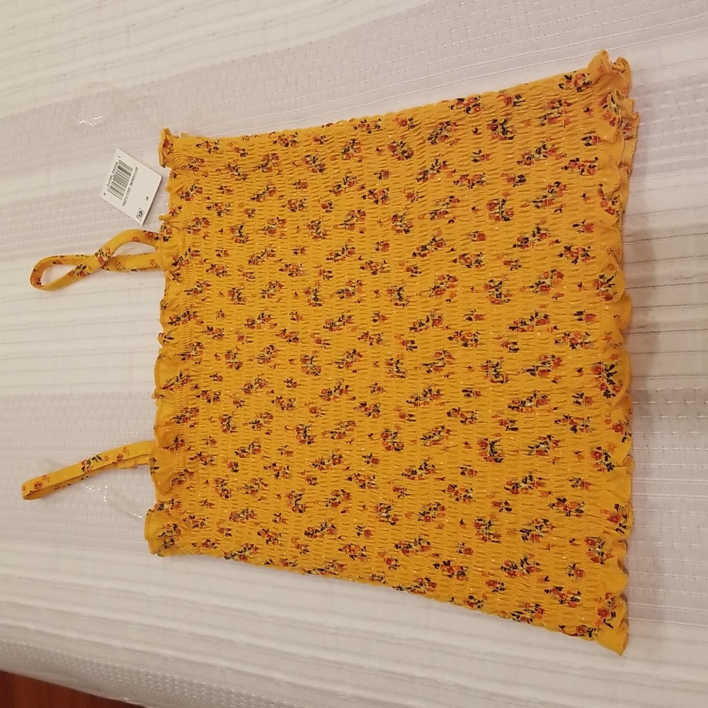 NWT Almost Famous Stretchy Floral Halter Tank Top, Orange Yellow color, size S